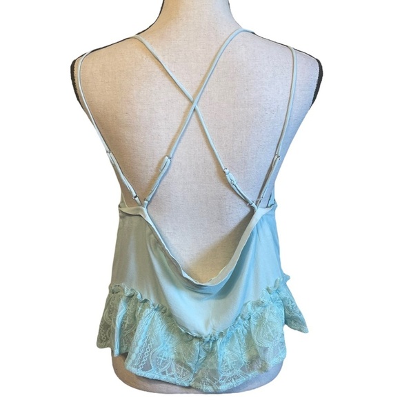 Honey Punch Light Mint Green Baby Doll Lace Hem Crop Tank Top Women's Small - Picture 2 of 8